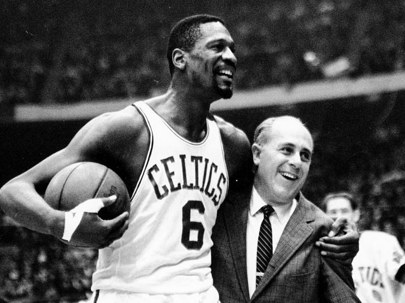 Bill Russell with coach Red Auerbach of the Boston Celtics [Source: The Boston Globe]