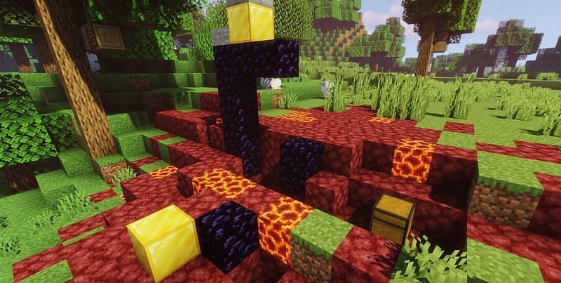 Ruined portals tend to have nice loot in their chests (Image via Minecraft)