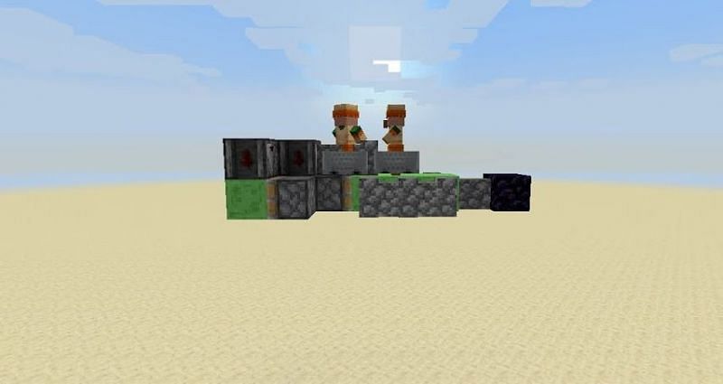 A player transporting villagers via a flying machine (Image via Ayple on YouTube)