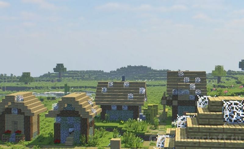 An eery abandoned village with shaders (Image via guide-minecraft)