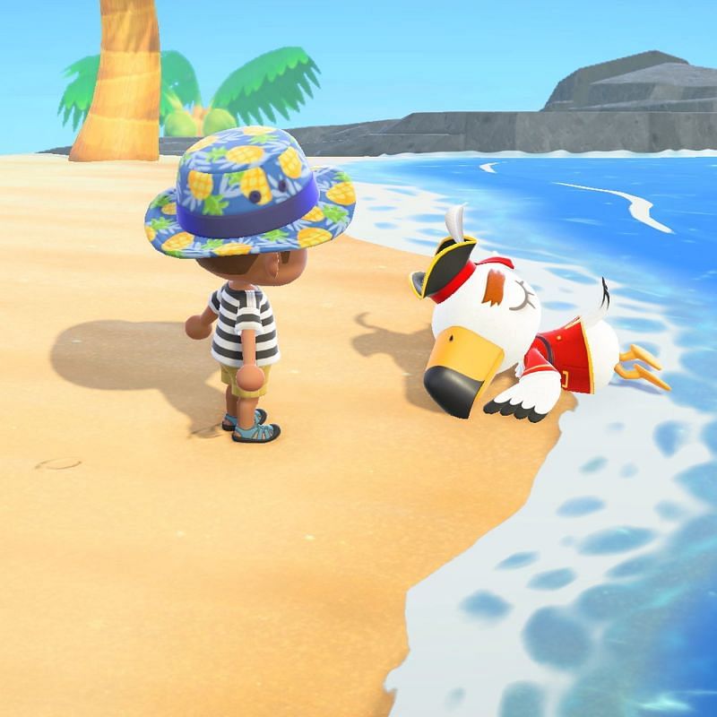 Gulliver from Animal Crossing: New Horizons lying on the beach (Image via Polygon)