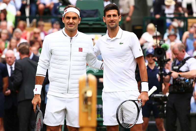 Roger Federer and Novak Djokovic at 2019 Wimbledon