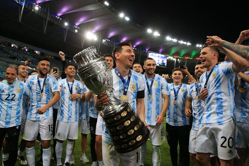 Lionel Messi holding the Copa America trophy