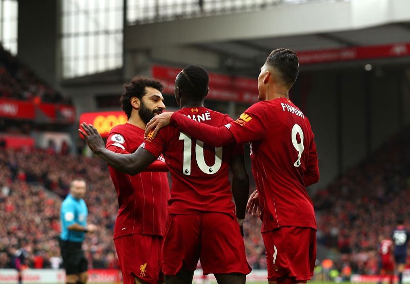 Mohamed Salah, Sadio Mane and Roberto Firmino (left to right)