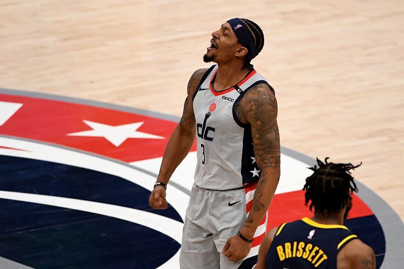 Bradley Beal (#3) celebrates after a play.