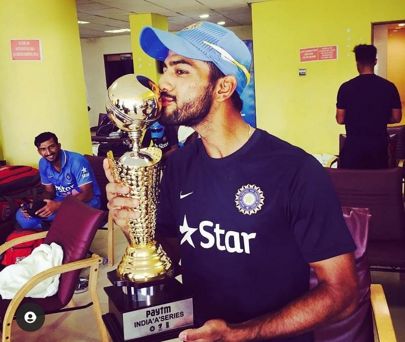 Unmukt Chand in the Chepauk dressing room after leading India A to victory in a tri-series in 2015 [Credits: Unmukt Chand]