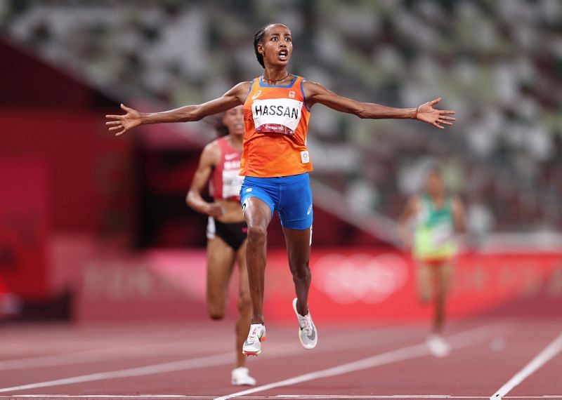 Dutch runner Sifan Hassan wins the women's 10000m at the Tokyo Olympics