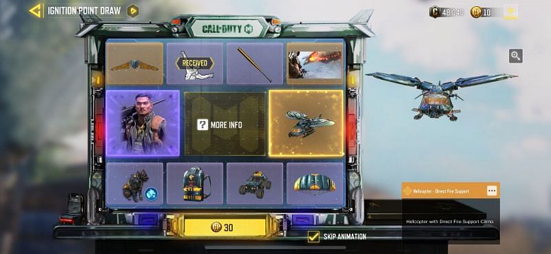 The price of the draw is different for every region, and the odds for the helicopter skin is the lowest (Image via Call of Duty Mobile)