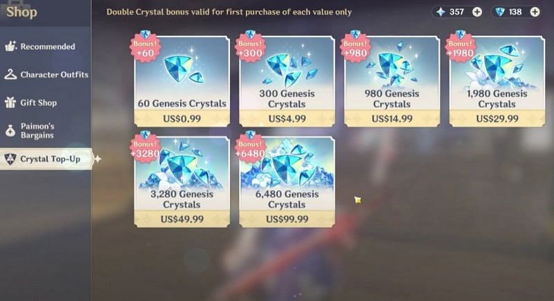 Top Up Bonus In Genshin Impact Double Crystal Bonus And Reset Event 