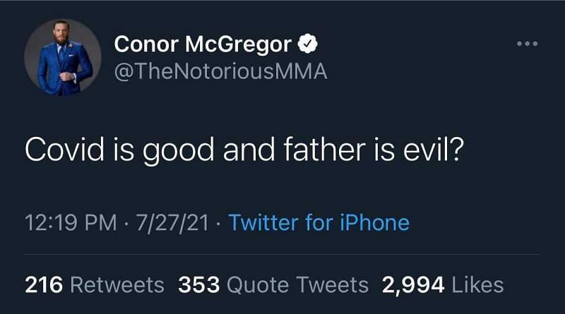 Conor McGregor Tweet [Image Courtesy: @TheNotoriousMMA on Twitter]