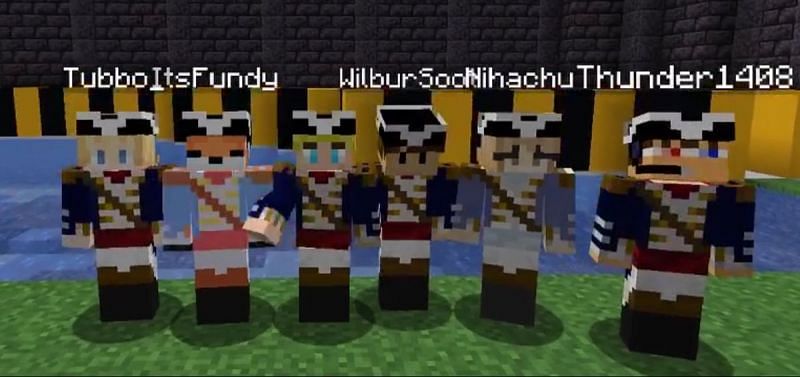 A few of the L&#039;Manberg warriors, including TommyInnit, Jack Manifold, Tubbo, Fundy, and more. (Image via Dream SMP)
