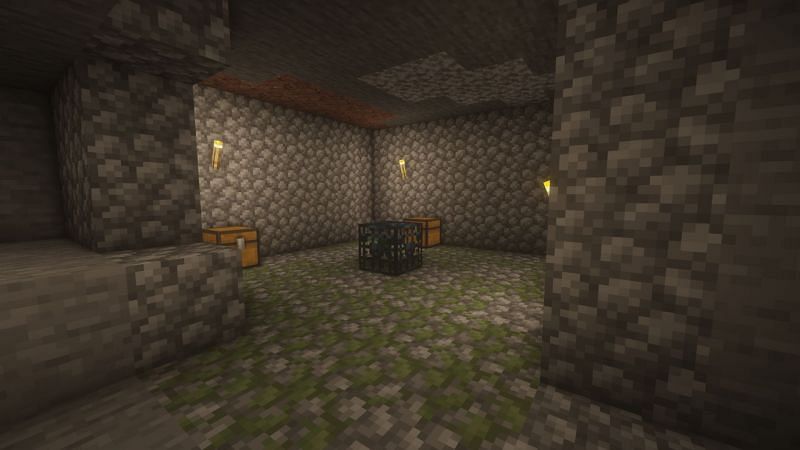 A zombie spawner in a dungeon (Image via Minecraft)