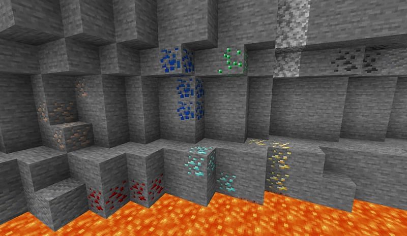 Most ores can be found underground, especially at lower levels descending toward bedrock (Image via Mojang)