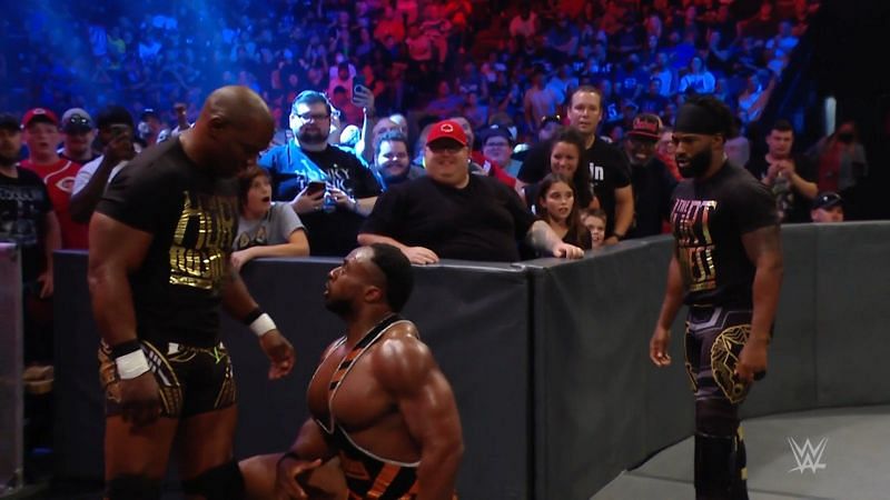 Shelton Benjamin and Cedric Alexander confronting WWE Champion Big E