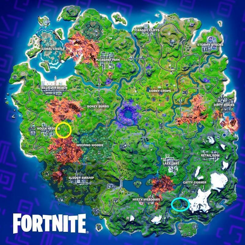 Fortnite Season 8 Cubed locations for Golden and Blue Cubes (Image via Epic Games)