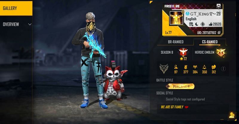 GT King is placed in the Heroic tier in Free Fire&#039;s Clash Squad mode (Image via Free Fire)