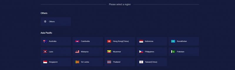 List of countries available (Image via Midasbuy)