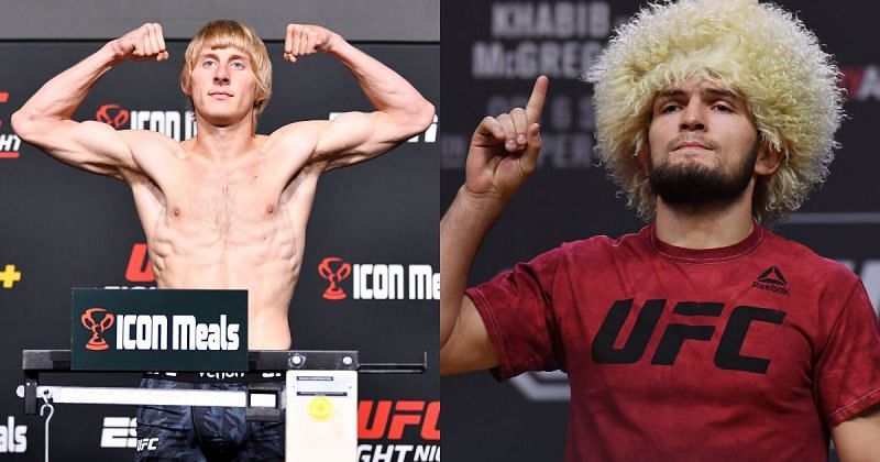 Paddy Pimblett (left) said he did not care about what the Khabib Nurmagomedov (right) fans thought about him and his opinion on &#039;The Eagle&#039;