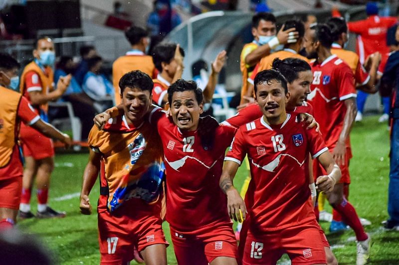 Nepal go top of the SAFF Championship 2021 standings with two wins in two games. (Image: GoalNepal)