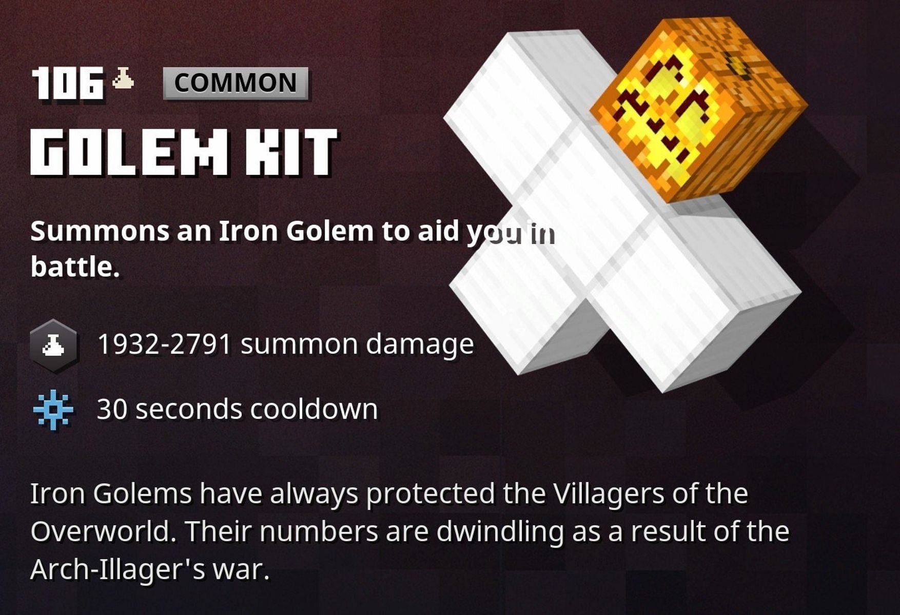 The Golem Kit artifact is used to spawn an iron golem to assist heroes in battle (Image via Mojang)