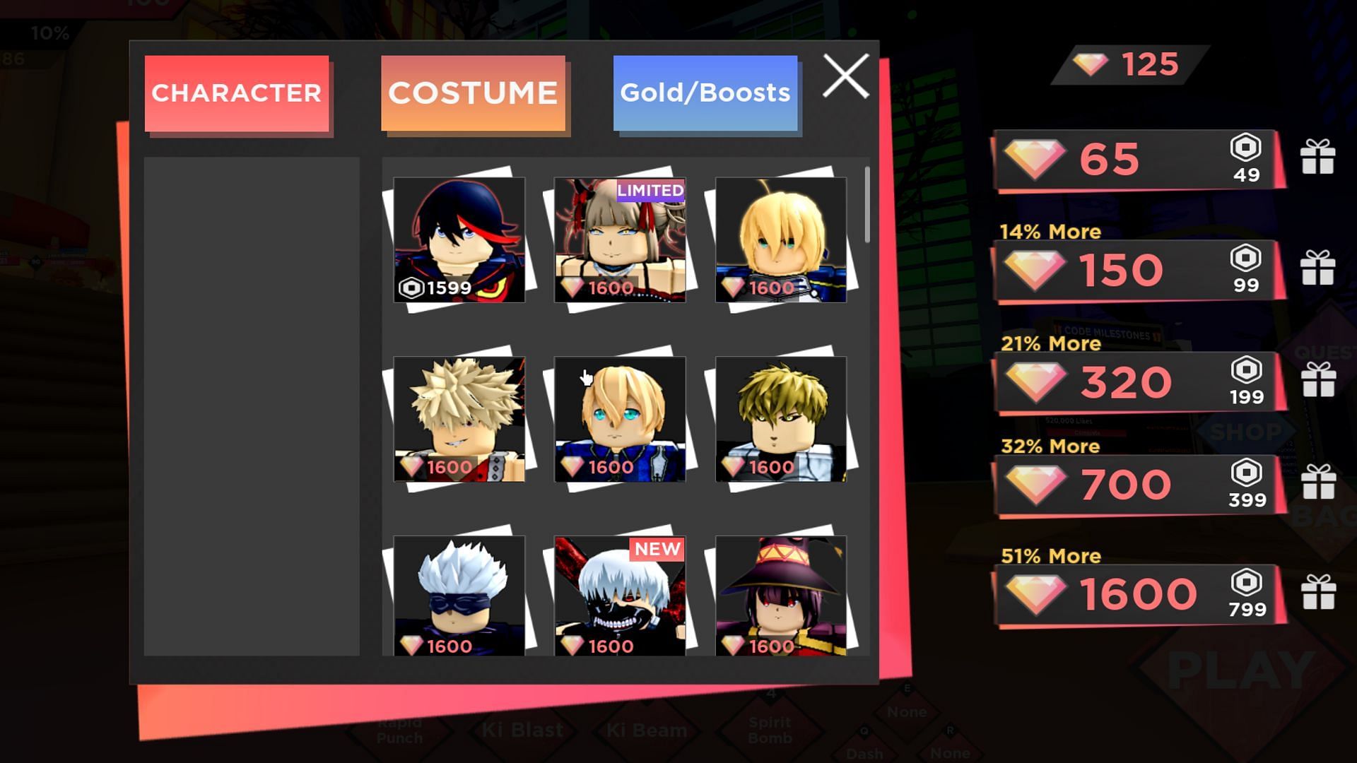 New Anime Dimensions characters can bought from the shop. (Image via Roblox)