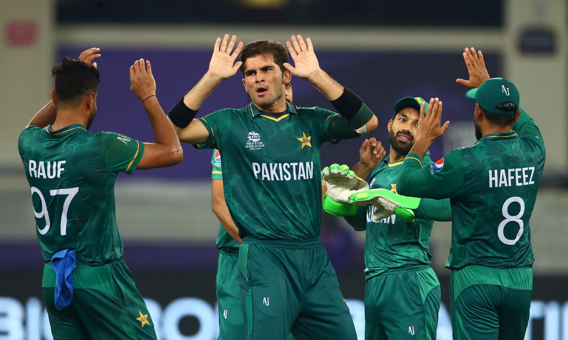 Shaheen Afridi celebrates a wicket against India. Pic: Getty Images