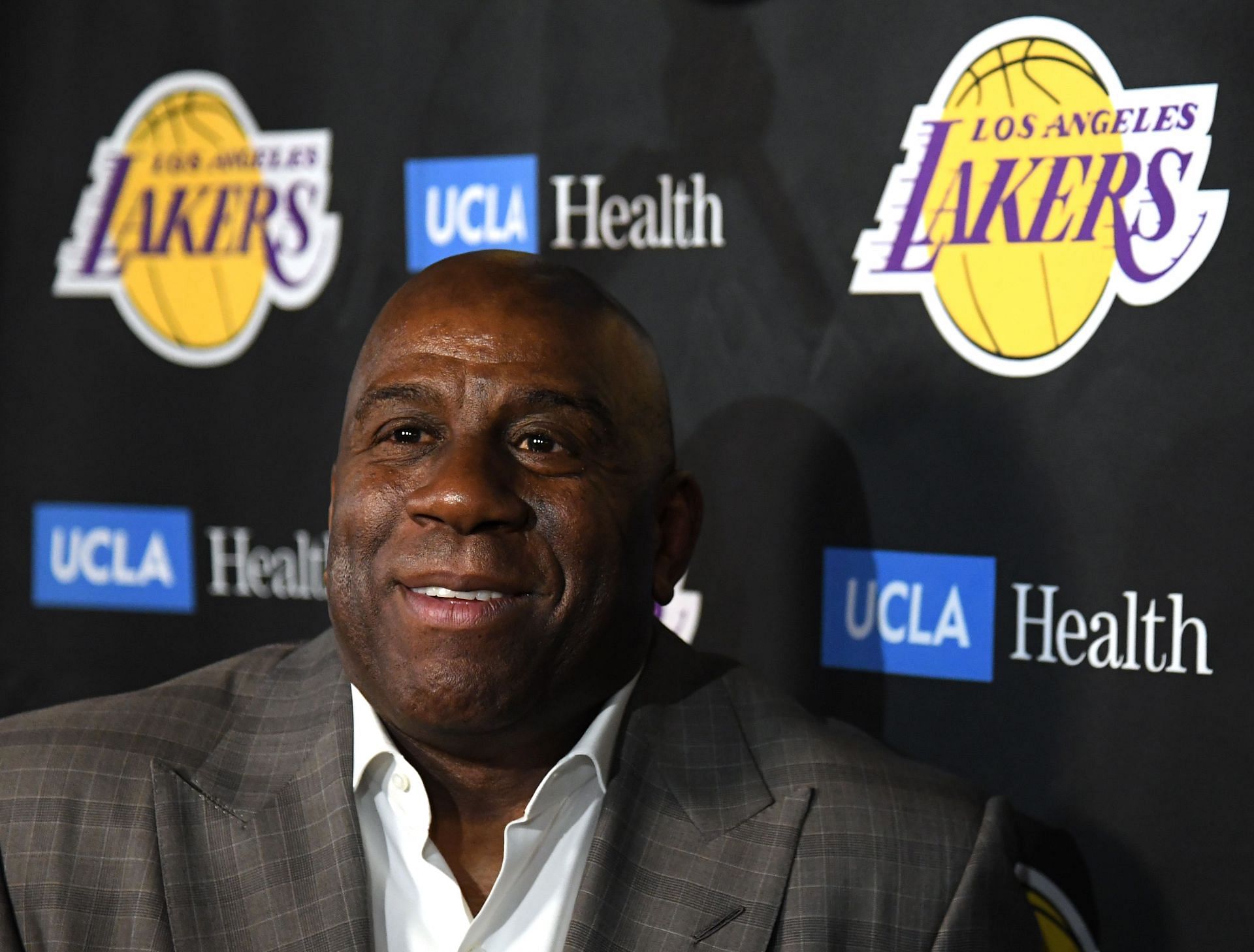 Magic Johnson during a press conference in 2019