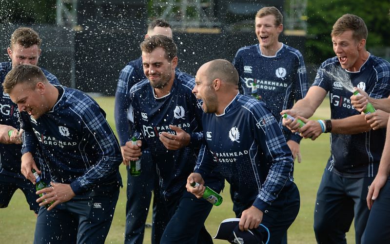 Scotland players celebrate a victory