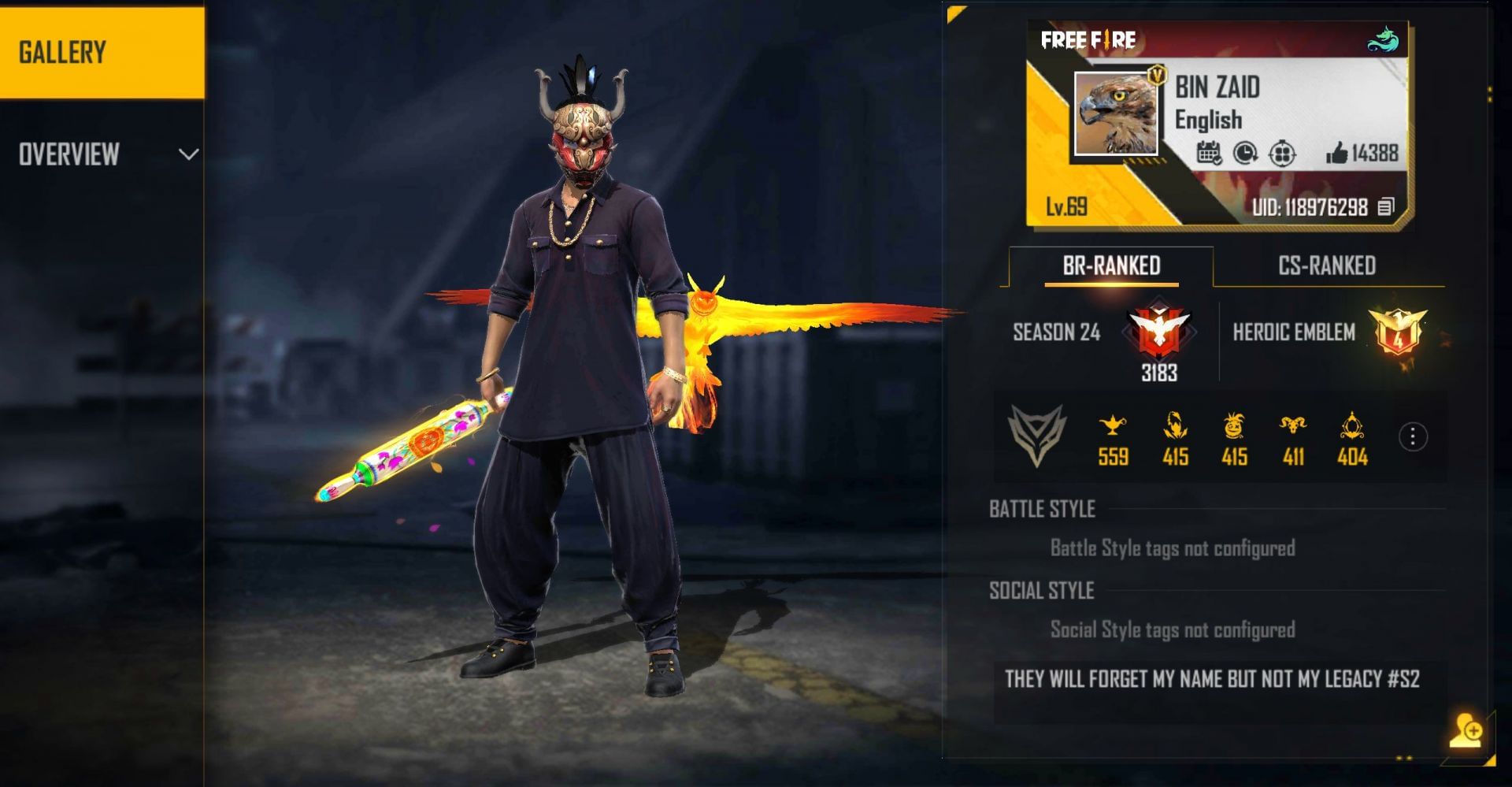 Bin Zaid Gaming's Free Fire ID, stats, real name, K/D ratio, and