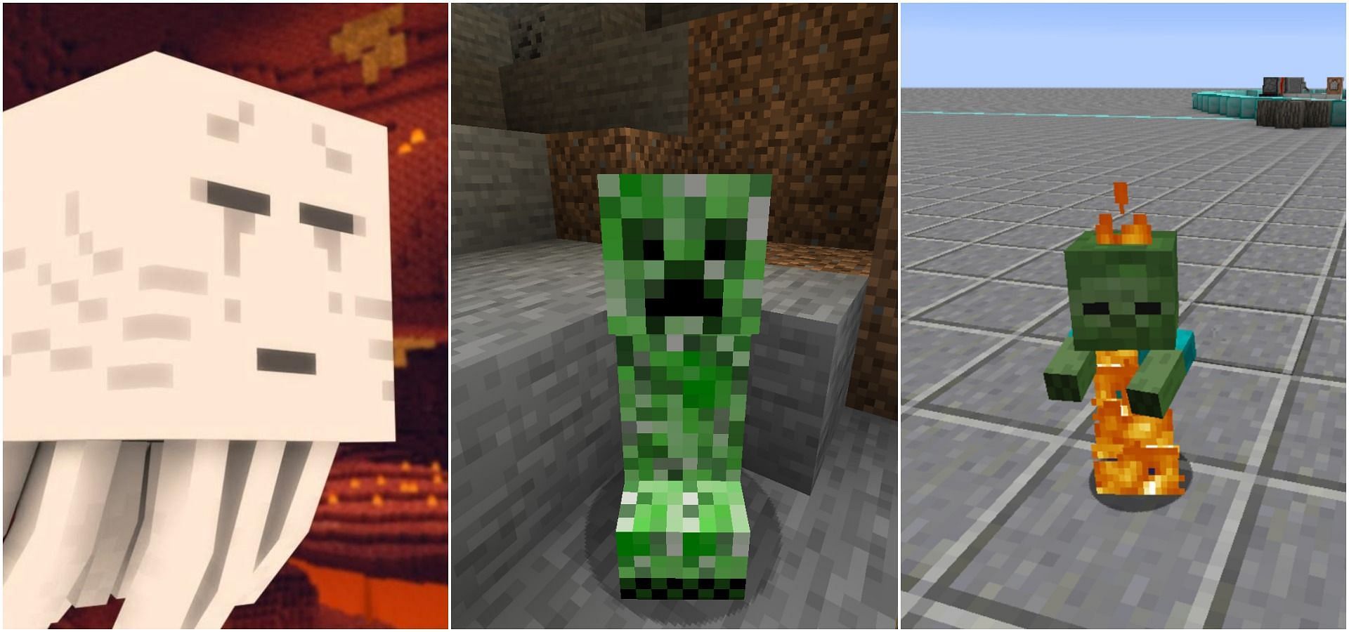 Ghast, Creeper, Baby Zombie (Image via Minecraft)