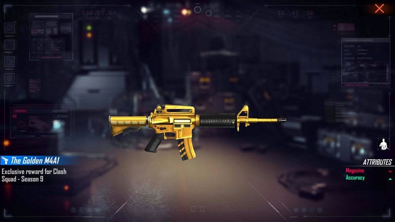 The Golden M4A1 can be obtained by climbing through ranks in the CS mode (Image via Free Fire MAX)