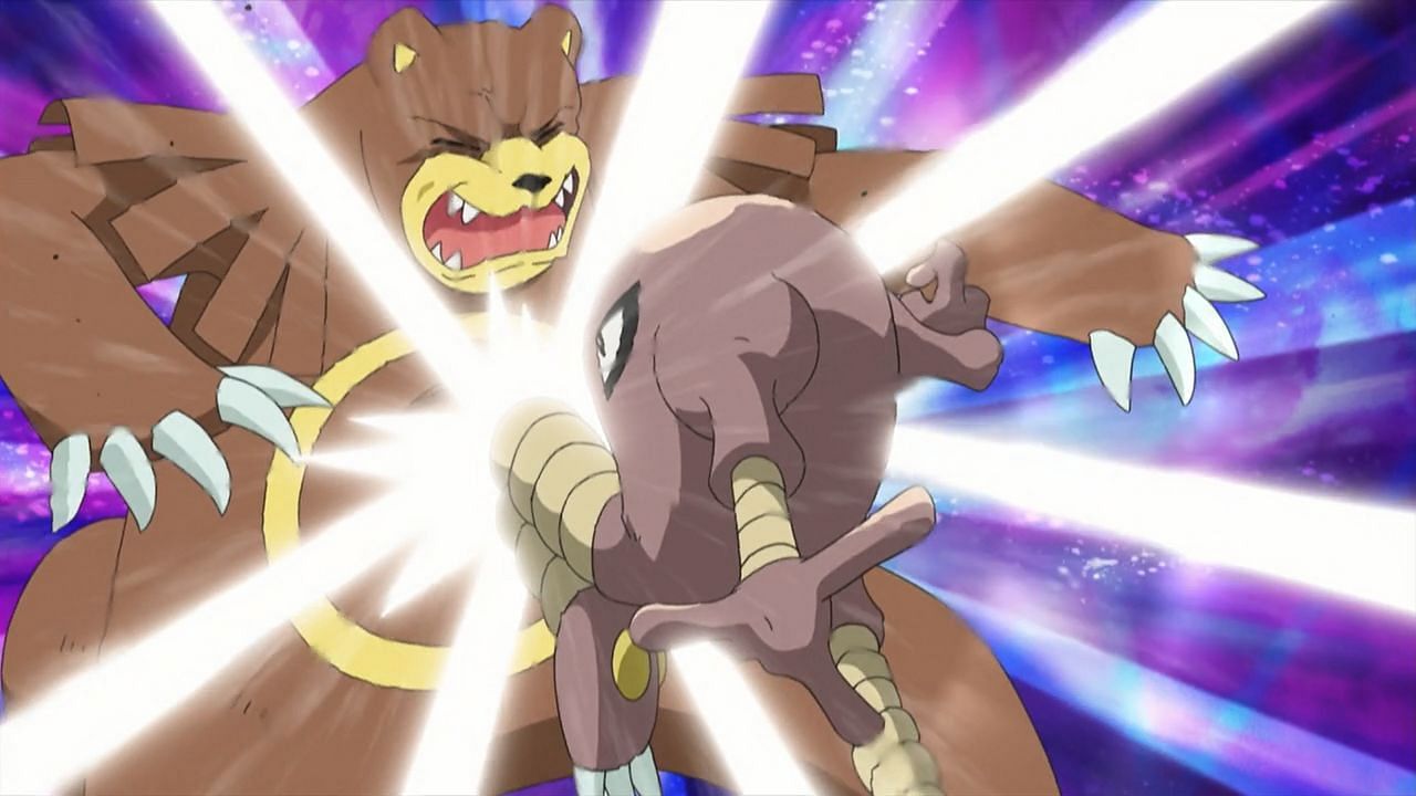 Hitmonlee utilizing High Jump Kick in the Pokemon anime (Image via The Pokemon Company)