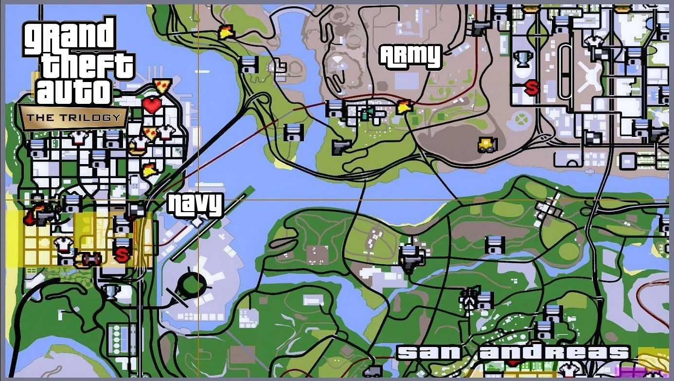 Where are the army and navy bases in GTA San Andreas DE?