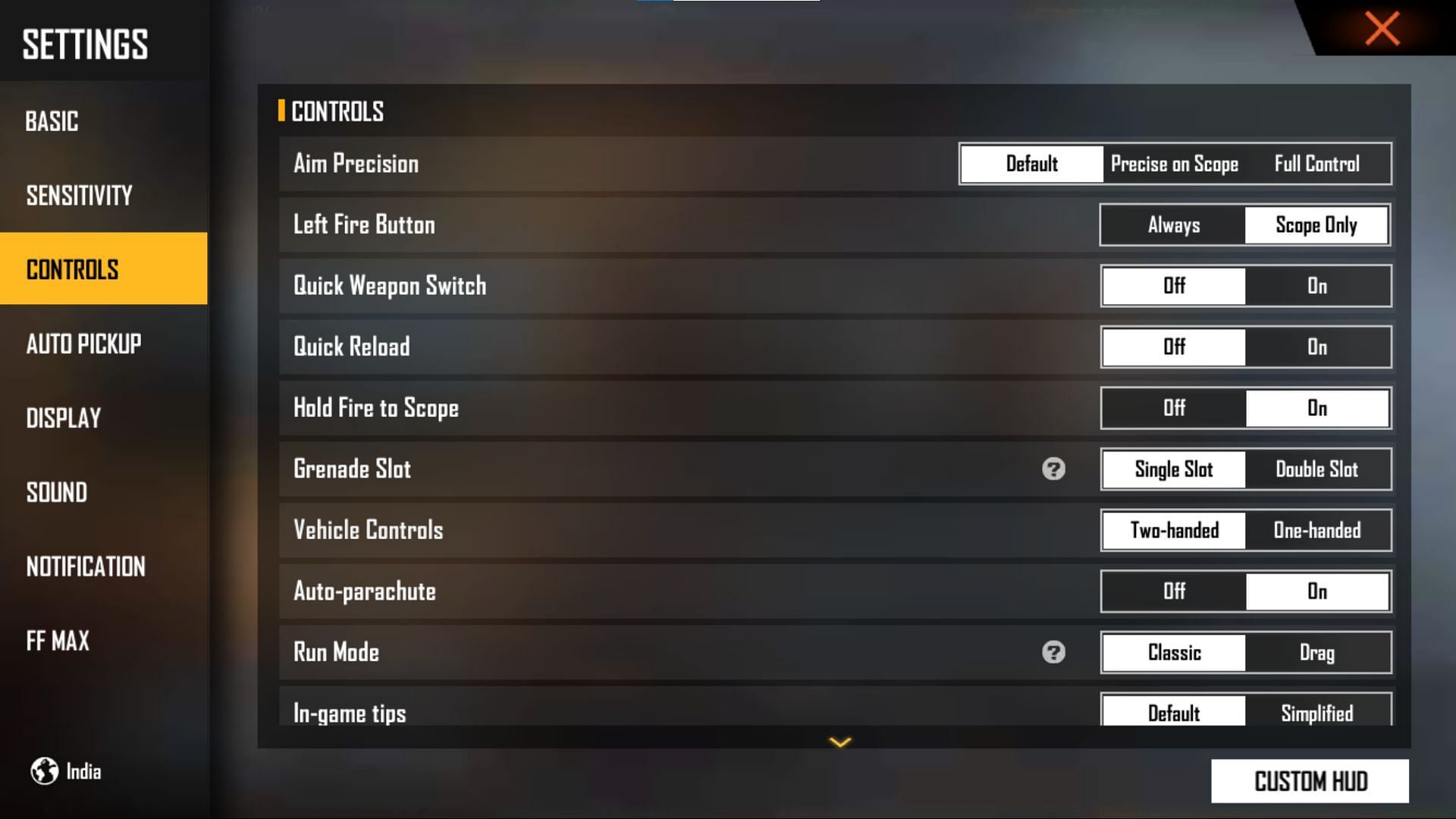 free fire max ff max settings