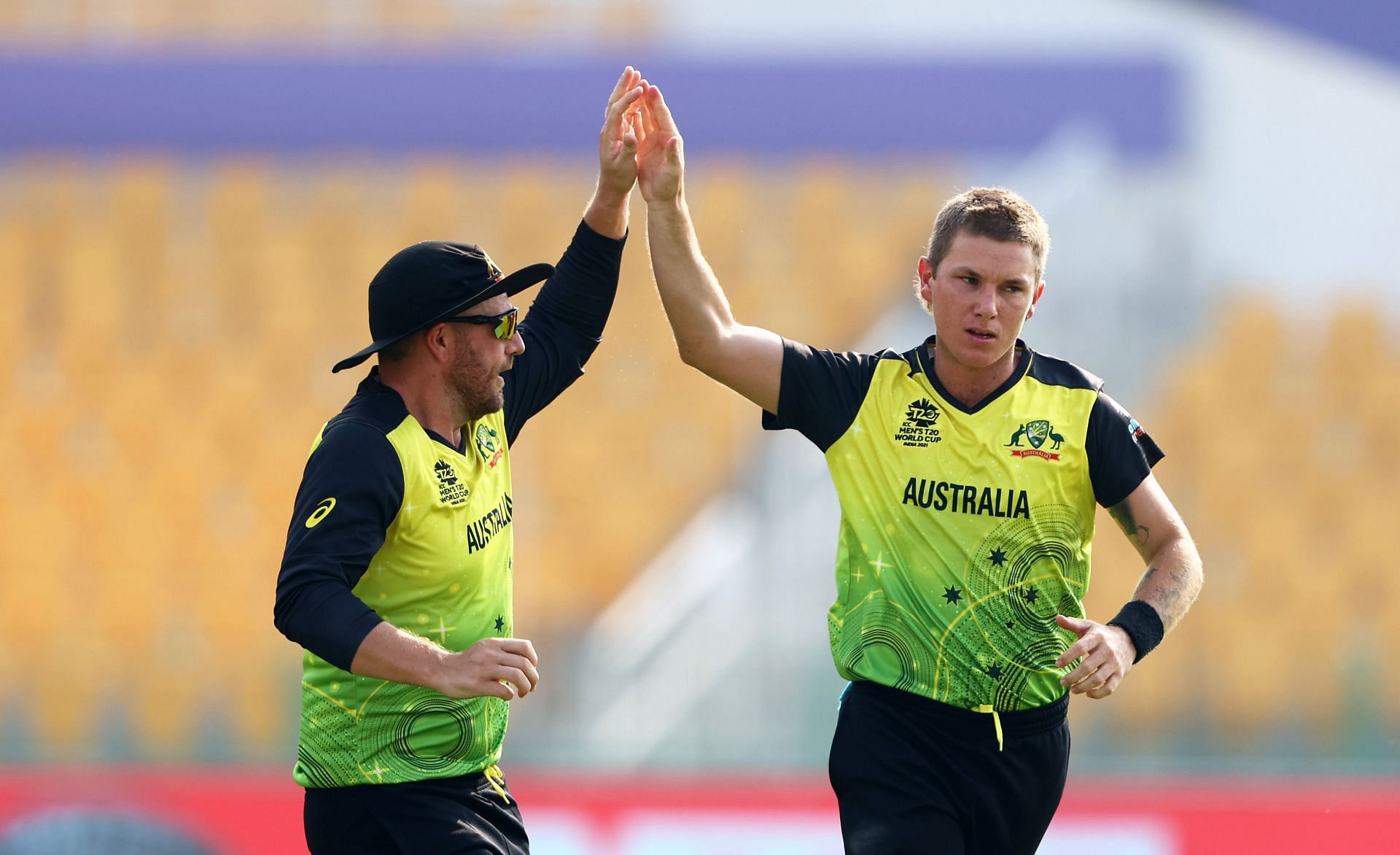 Adam Zampa (right) celebrates a wicket with Aaron Finch. Pic: Getty Images