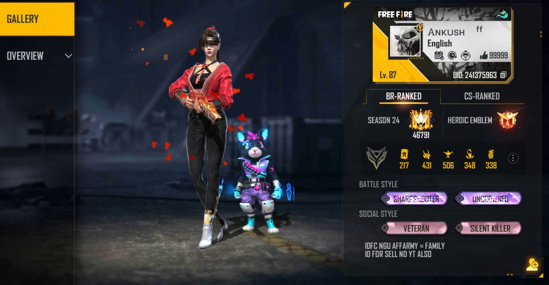 Ankush FF's Free Fire ID, stats, earnings, guild, top videos and rank