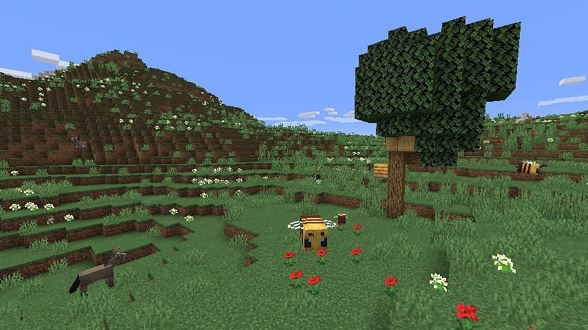 Flowers and mobs in Meadow biome (Image via Minecraft Wiki)