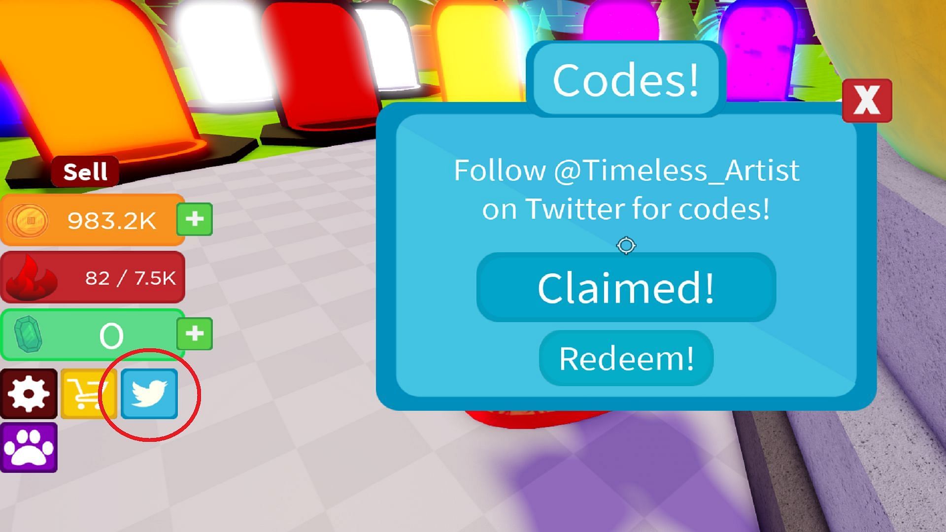 Use the Twitter icon to redeem codes (Image via Sportskeeda)