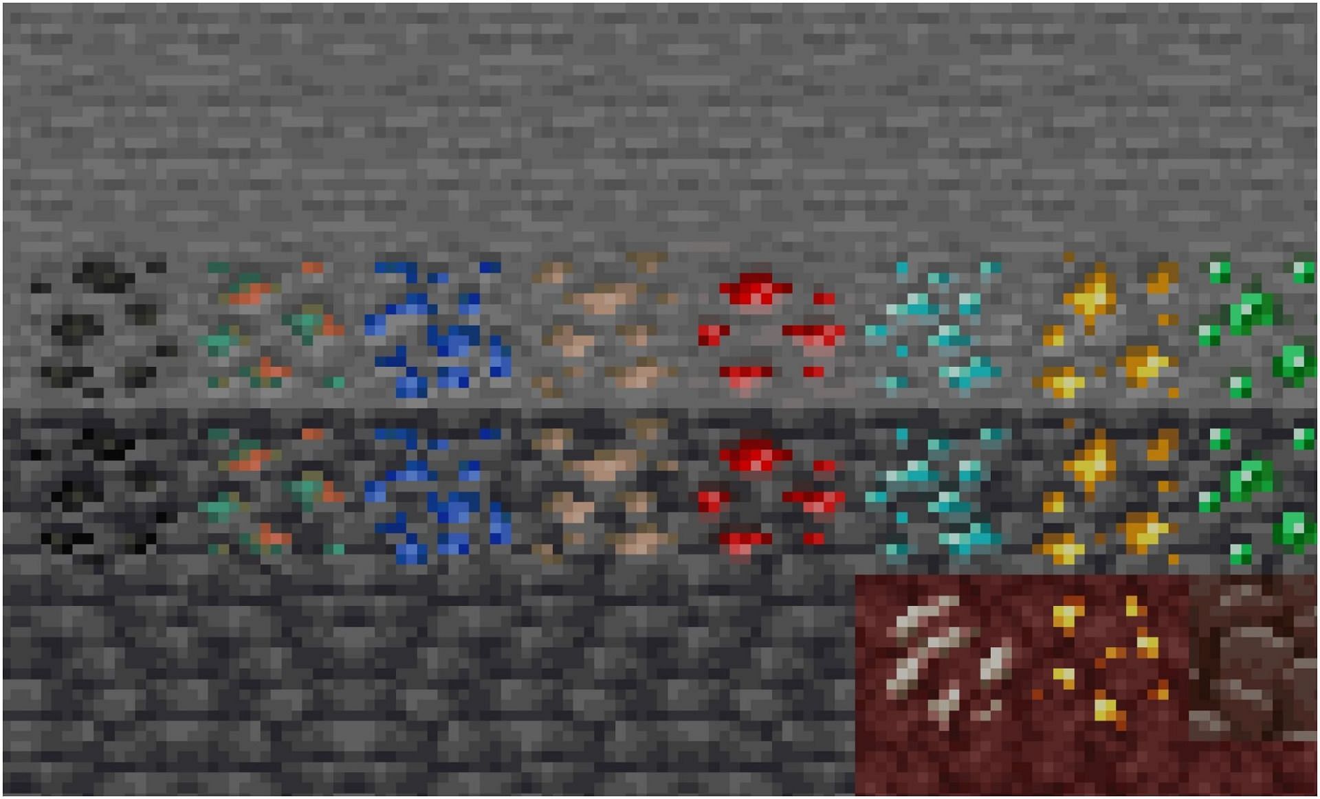 Different ores and their deepslate variants (Image via Minecraft)