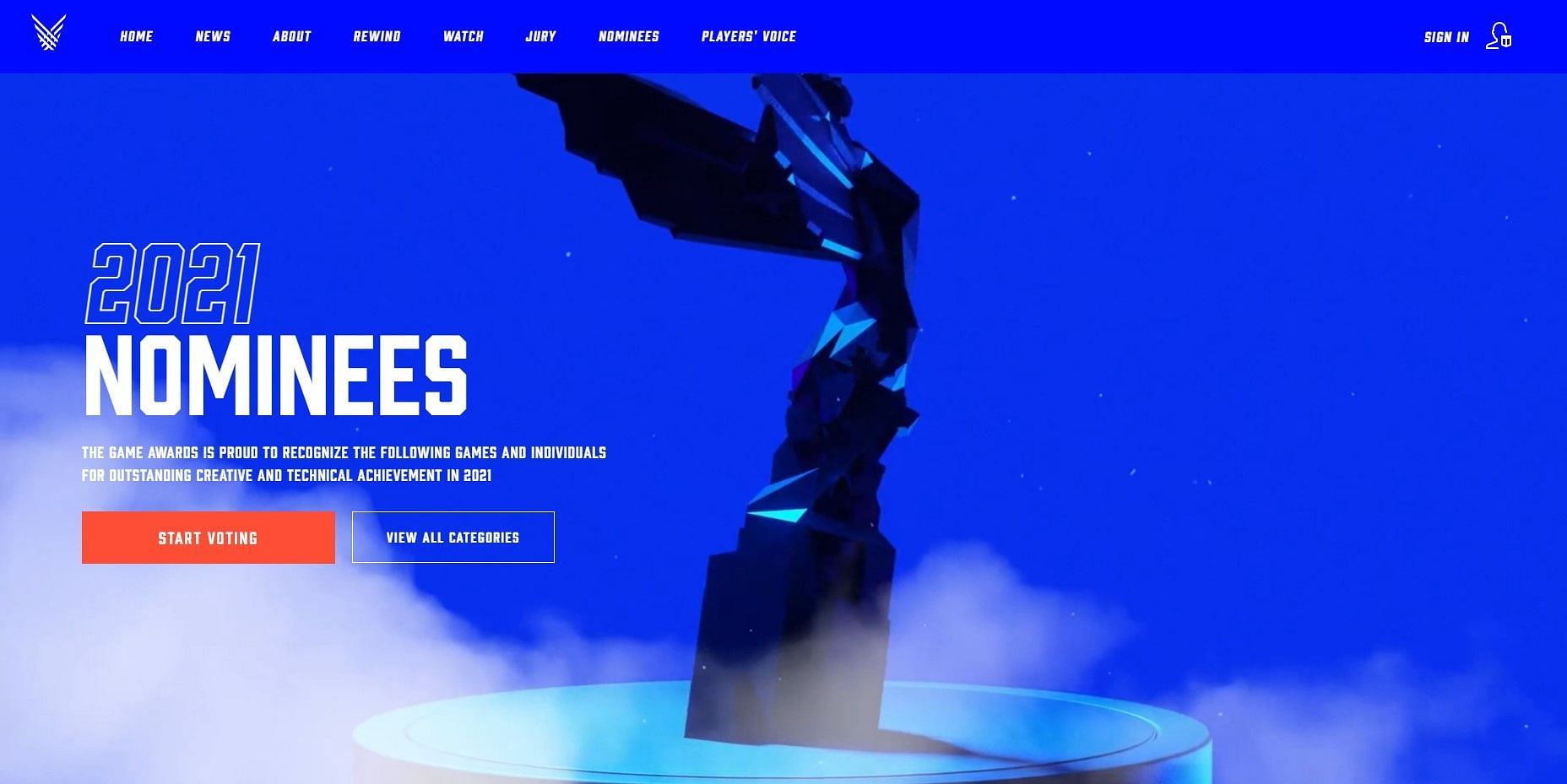 The home page for The Game Awards 2021 (Image via The Game Awards) )