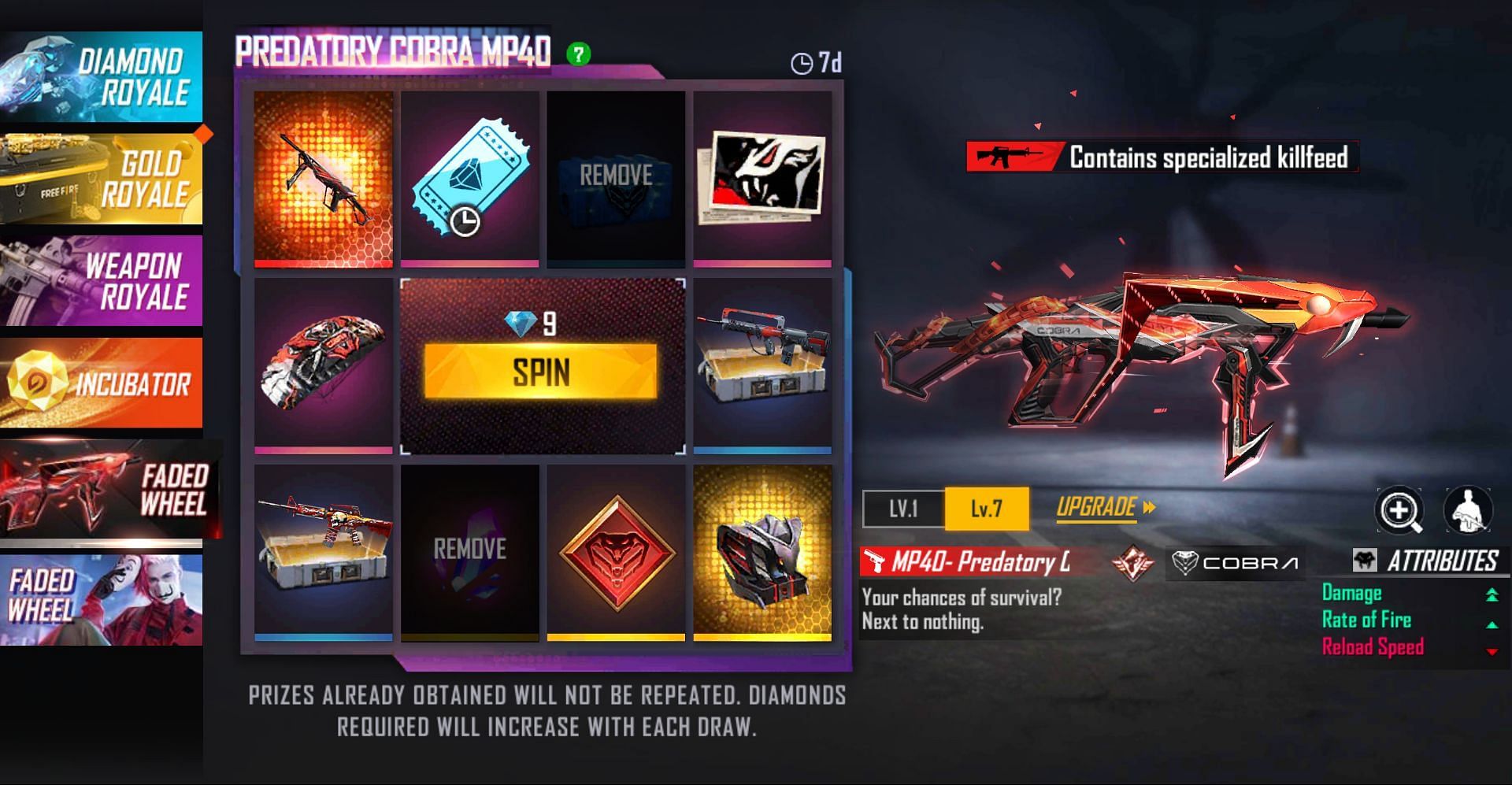 The first spin costs nine diamonds (Image via Free Fire)