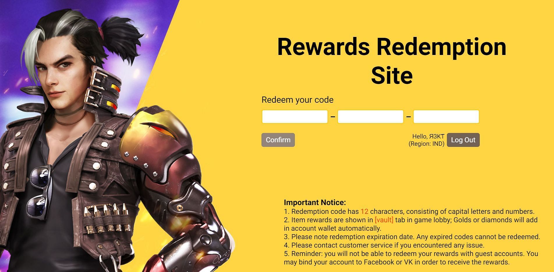 indian server free fire redeem code