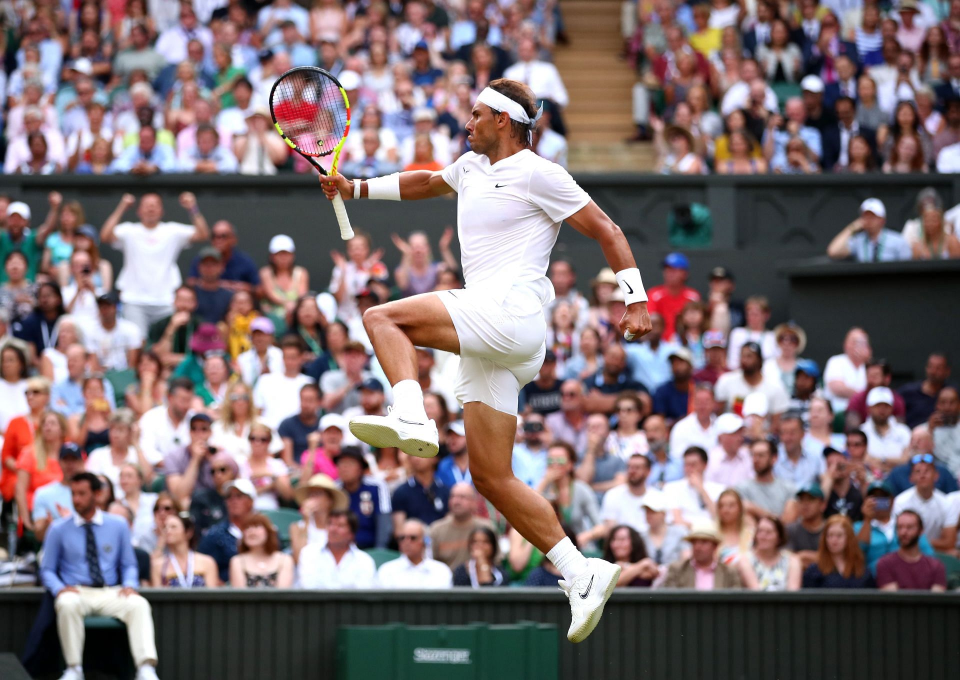 Rafael Nadal celebrates his win over Nick Kyrgios at Wimbledon 2019