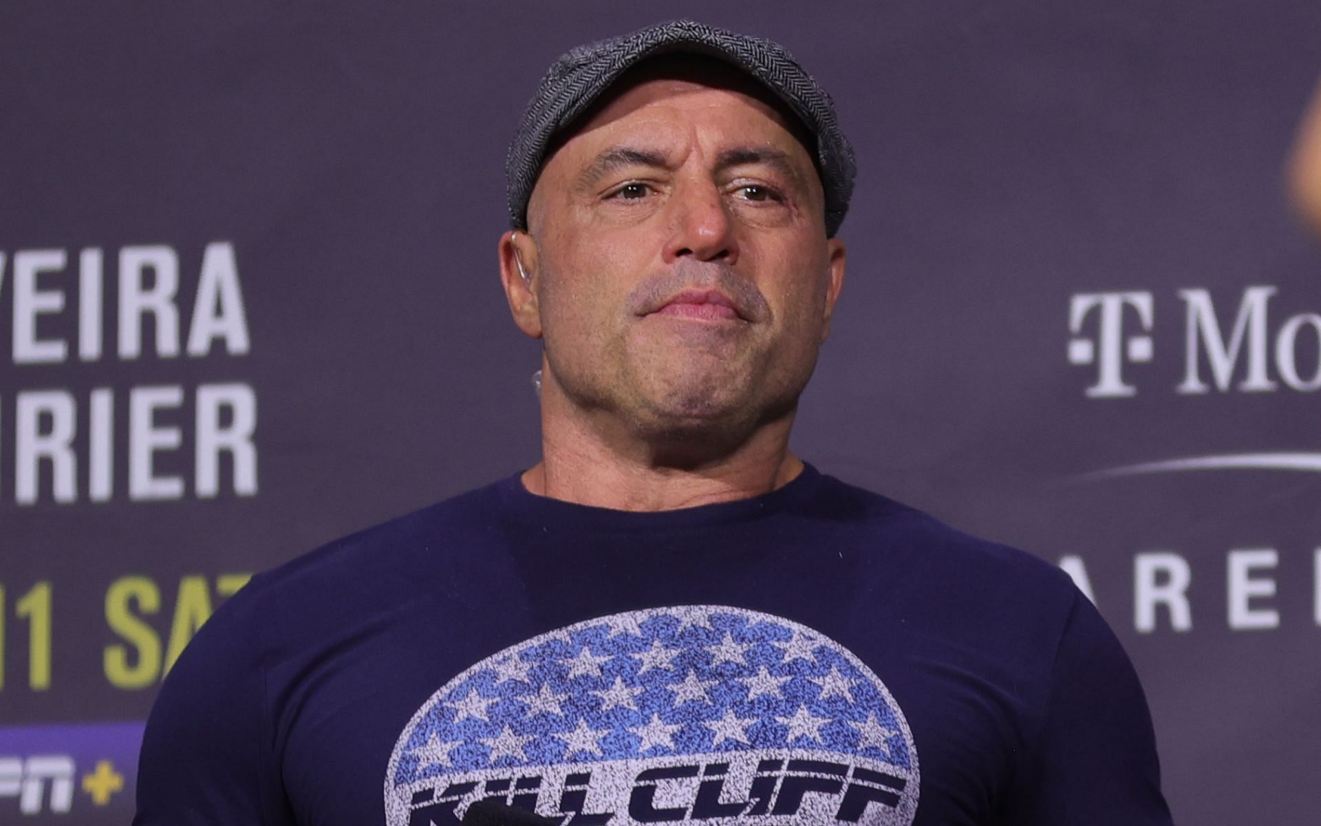 Stand-up comedian and UFC commentator Joe Rogan at the UFC 269 official weigh-in ceremony last month