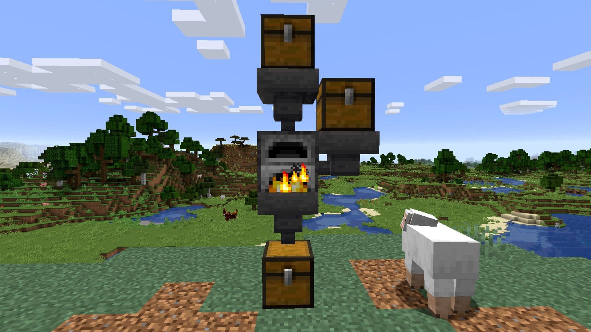 An automatic furnace build with the help of hoppers (Image via Minecraft)