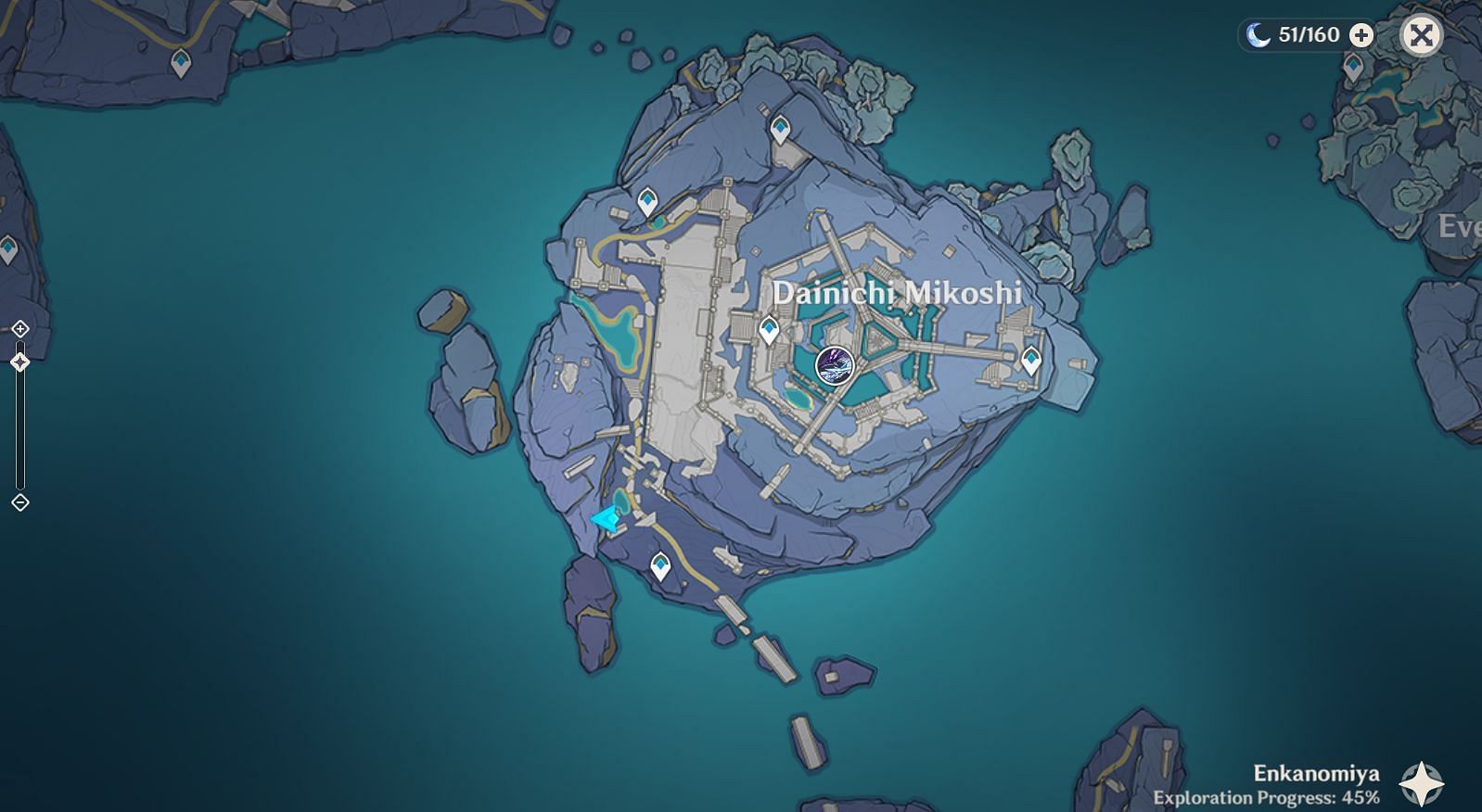 Location of Antigonus quest on the map (Image via miHoYo)