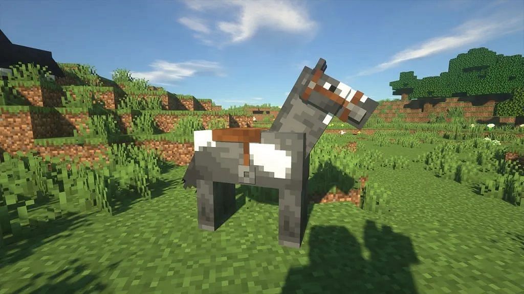 Saddle on a horse (Image via Minecraft)