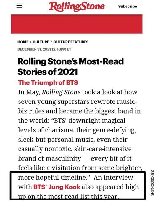 BTS Jungkook's Rolling Stones interview named one of the 'Most Read