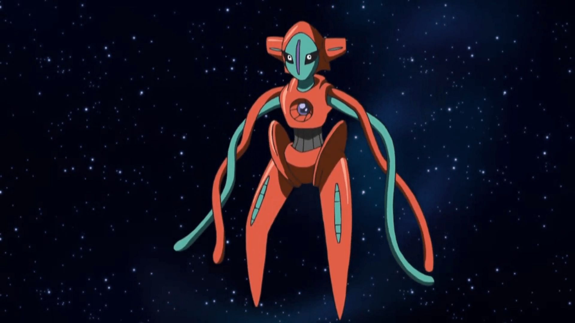 Deoxys&#039; standard form as it appears in the anime (Image via The Pokemon Company)