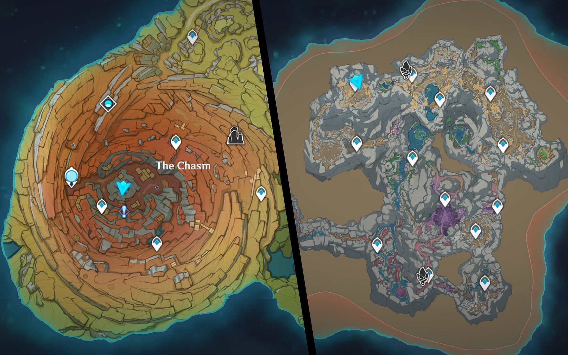 Two partial parts of The Chasm&#039;s map (Image via miHoYo)